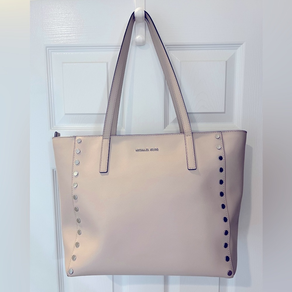 Michael Michael Kors Rivington Stud Large Leather Tote Bag Taupe Color